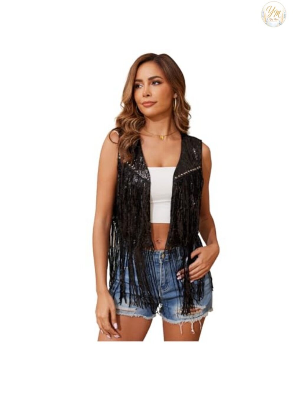 Sequin Tassel Sleeveless Vest Western Fringe Sparkly Party Cowgirl